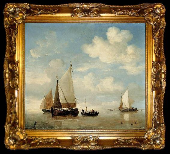 framed  willem van de velde  the younger Dutch Smalschips and a Rowing Boat, ta009-2